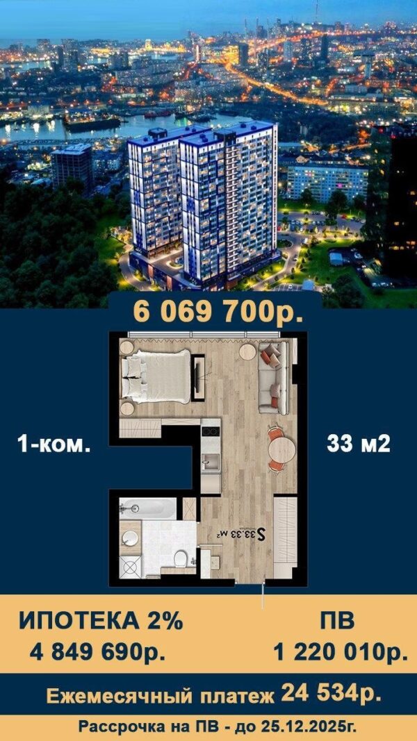 Купить 1к квартиру с рассрочкой первого взноса Купить 1к квартиру в новостройке Владивостока с рассрочкой первого взноса